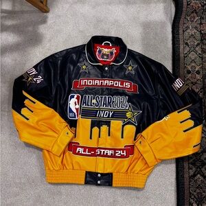 Jeff Hamilton Nba Allstar 2024 blue and Yellow vegan leather jacket 2xl & 3XL
